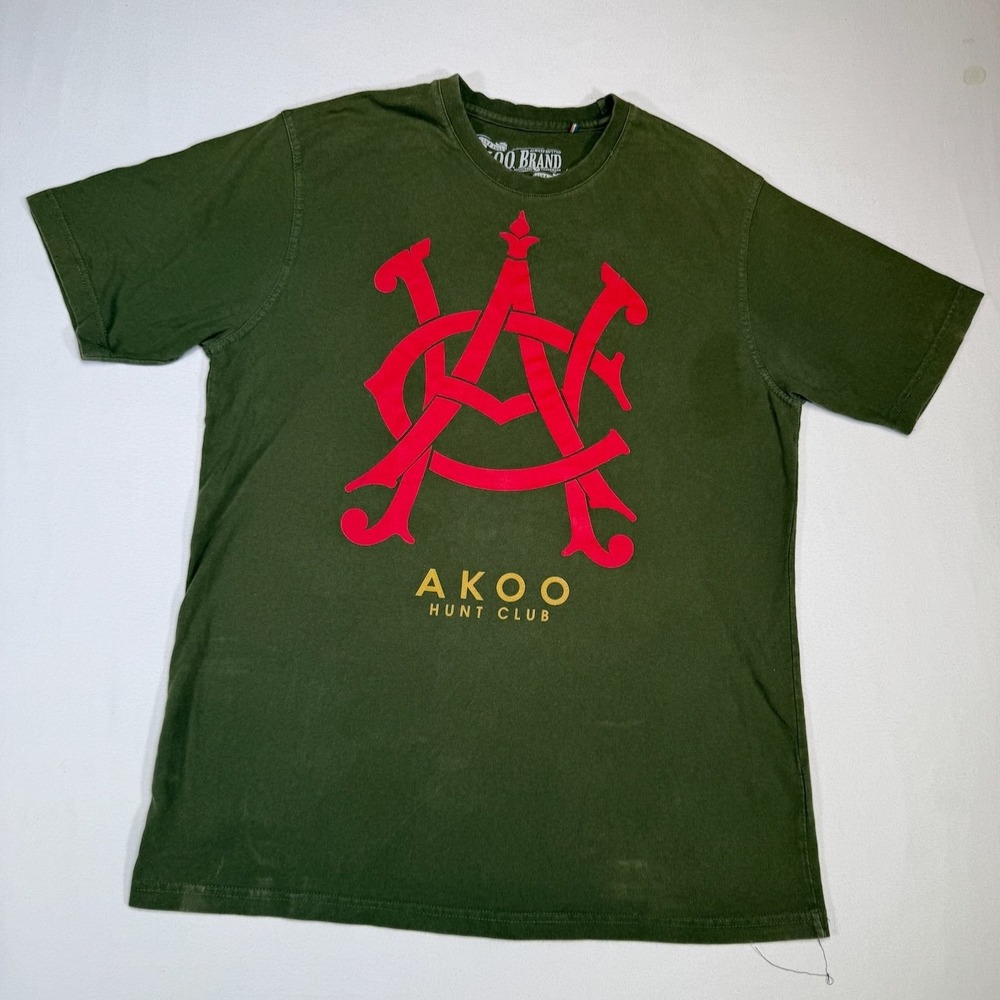 AKOO Hunt Club T-Shirt Large Green Graphic Print Cotton Casual Top